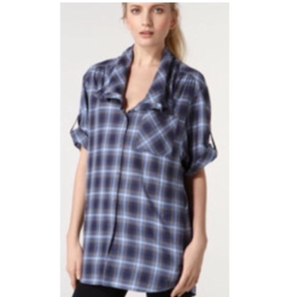 Vince Plaid Cowl Neck Button Down Blouse Size S